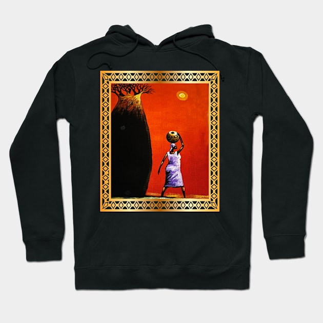 African Woman Artwork, African Tree Sunset Hoodie by dukito